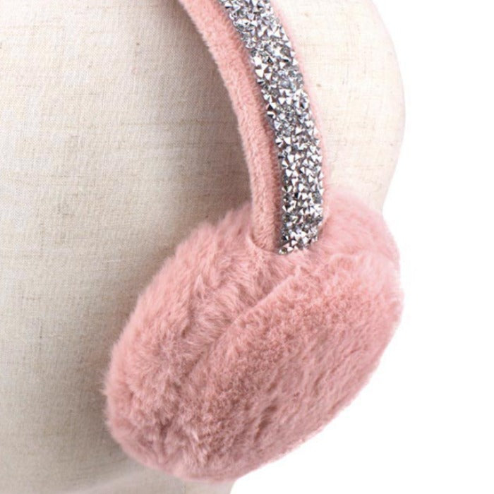 Pink Bling Stone Cluster Fluffy Plush Fur Earmuff