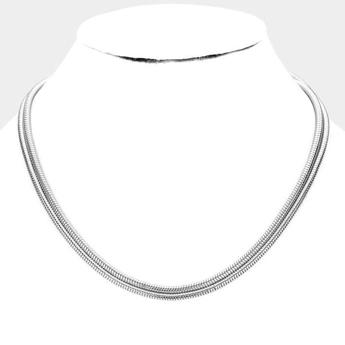 Metal Chain Double Silver Layered Necklace