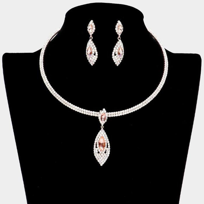 Peach Marquise Stone Accented Rhinestone Choker Necklace Set