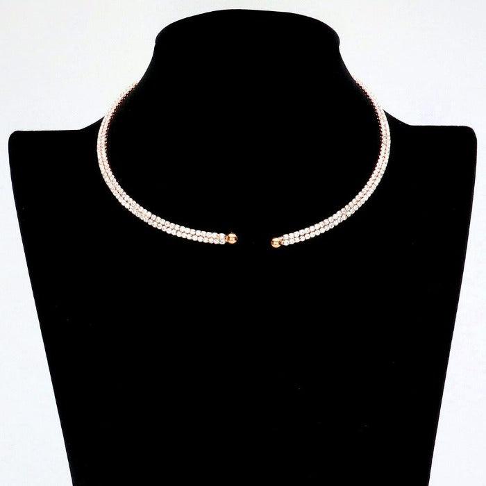 Peach Teardrop Stone Accented Rhinestone Choker Necklace Set