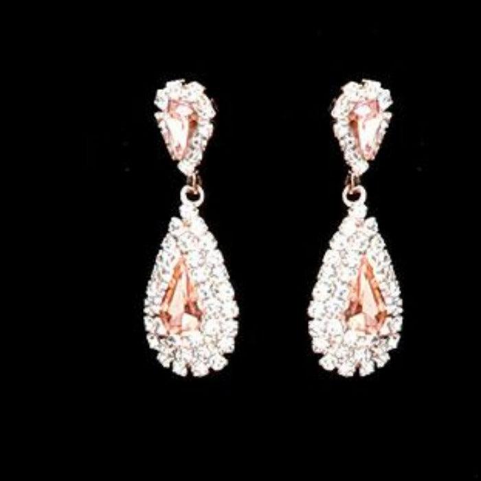 Peach Teardrop Stone Accented Rhinestone Choker Necklace Set