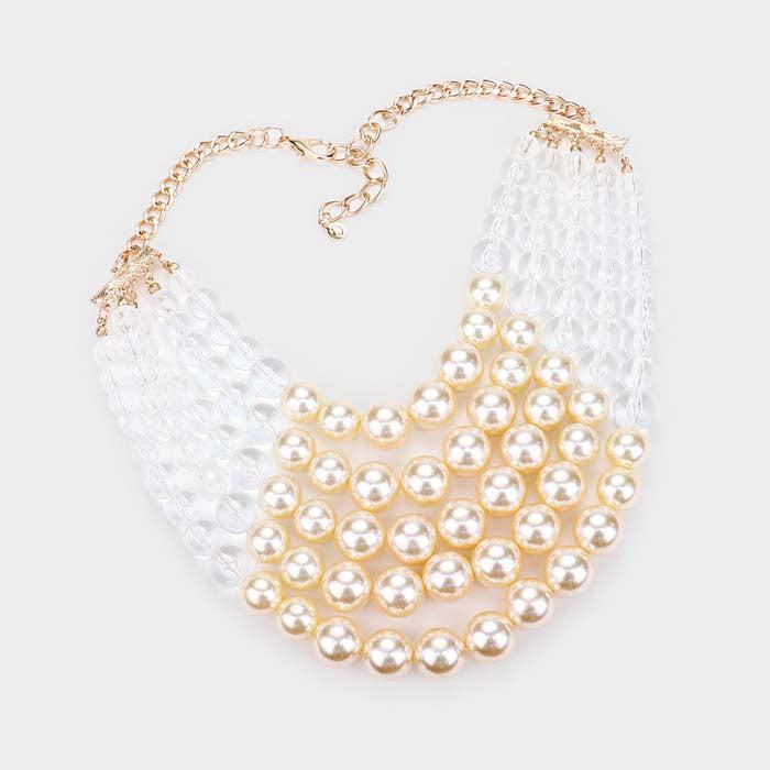 Pearl Cream Chunky Multi Strand Bib Necklace