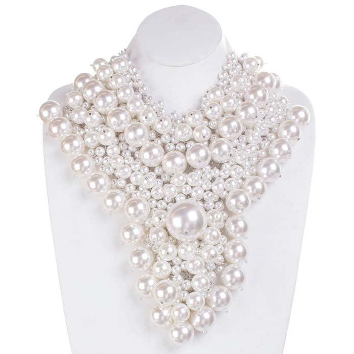 Pearl Cluster Vine Statement Necklace Earring Set