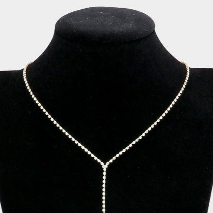 Rhinestone Y Gold Necklace