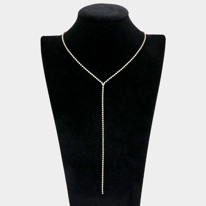 Rhinestone Y Gold Necklace