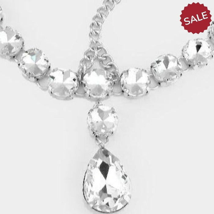 Silver Head Chain Round Teardrop Stones-Hair Accessories-SPARKLE ARMAND