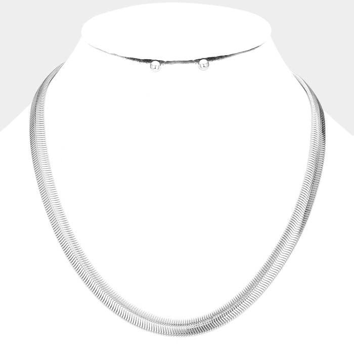 Silver Metal Chain Necklace Set