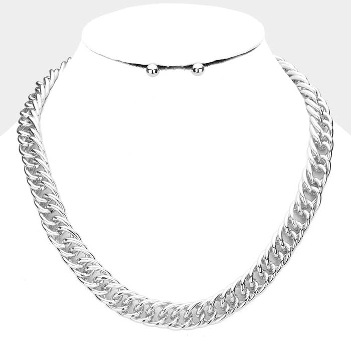 Silver Metal Chain Necklace Set