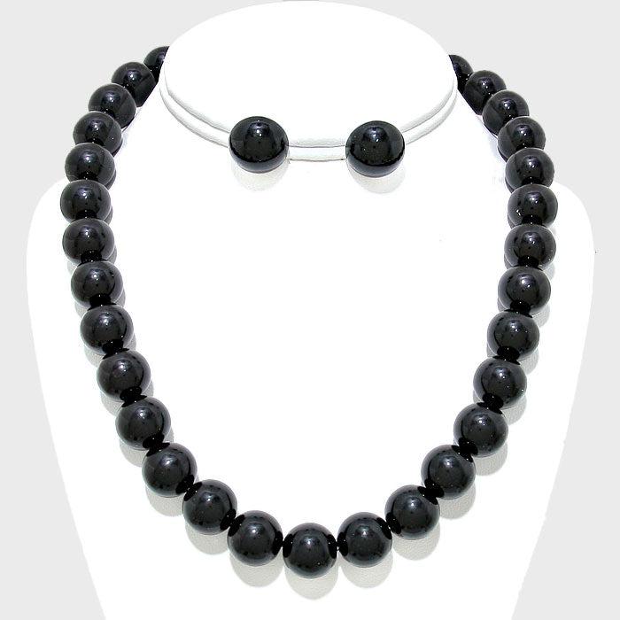 12 mm Black Pearl Necklace Earring Set