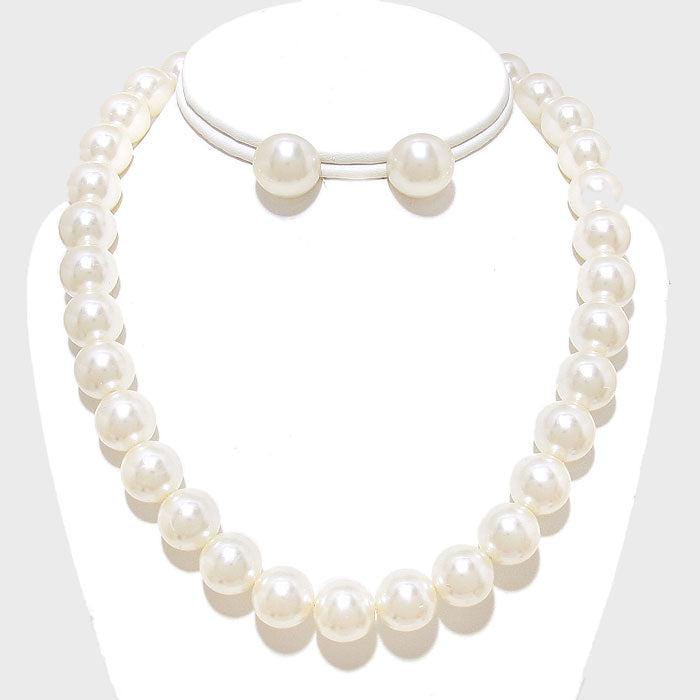 12 mm Cream Pearl Necklace Earring Set