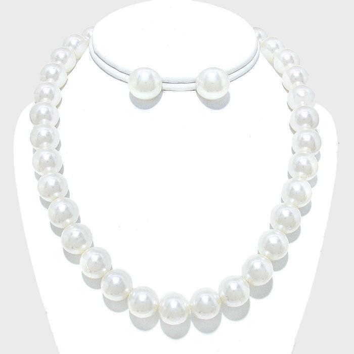 12 mm White Pearl Necklace Earring Set