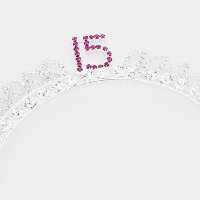 '15' Quinceañera Crystal Round Rhinestone Pave Headband-Hair Accessories-SPARKLE ARMAND