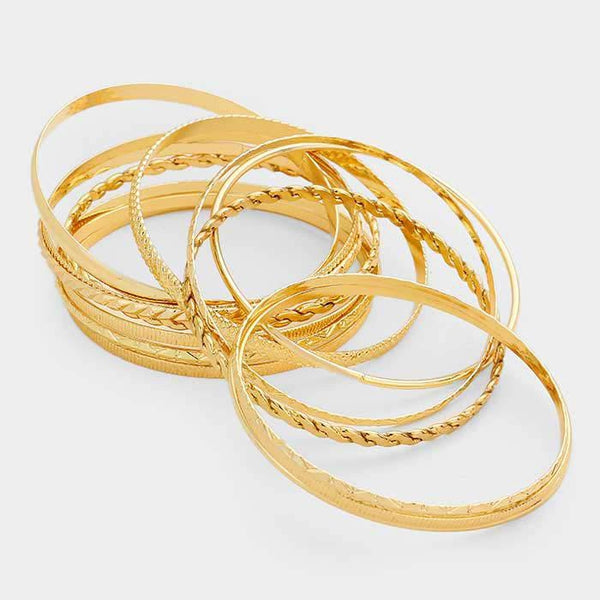 15PCS - Stackable Gold Metal Bangle Bracelets