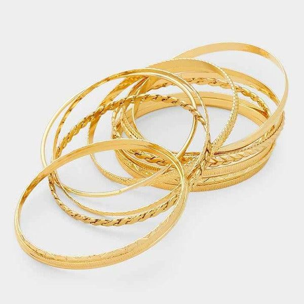 15PCS - Stackable Gold Metal Bangle Bracelets