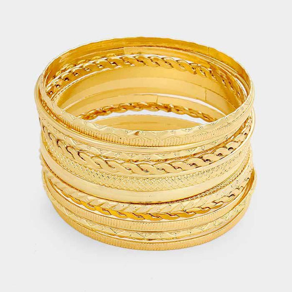 15PCS - Stackable Gold Metal Bangle Bracelets