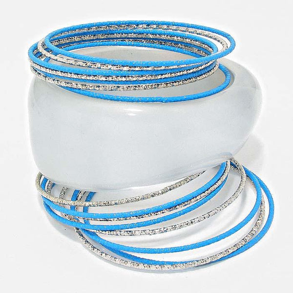 16 Layered Blue & Silver Stackable Bangle Bracelet Set