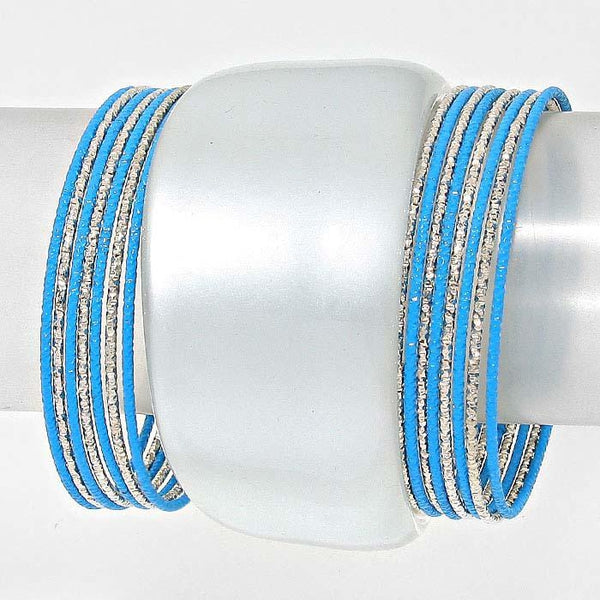 16 Layered Blue & Silver Stackable Bangle Bracelet Set