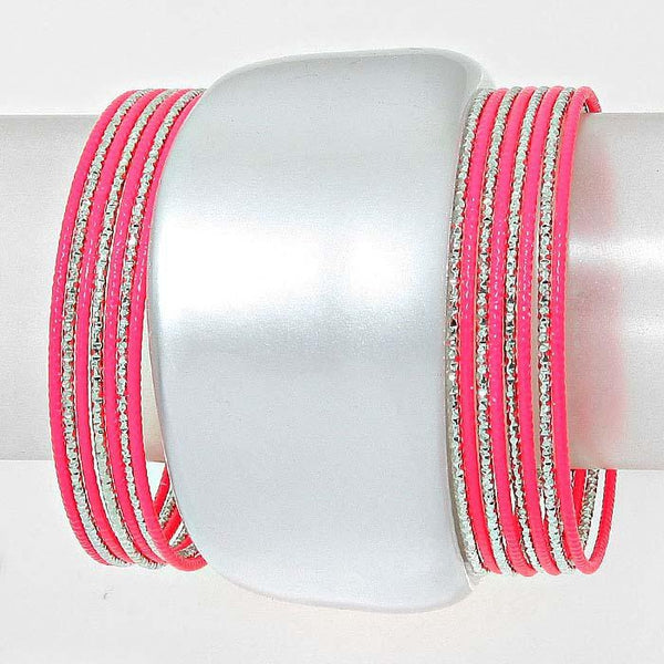 16 Layered Pink & Silver Stackable Bangle Bracelet Set