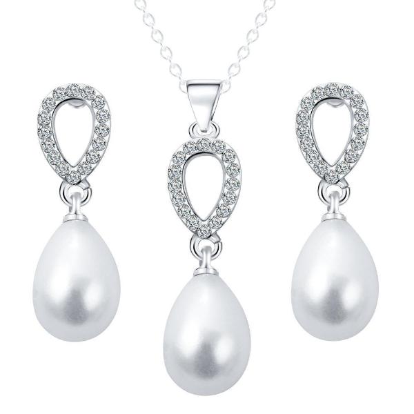 17KM® Simulated Pearl Pendant Necklace & Earrings Jewelry Set-Necklace-SPARKLE ARMAND