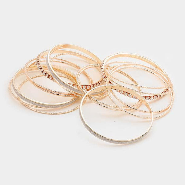 17PCS - Rhinestone Rose Gold Metal Bangle Bracelets