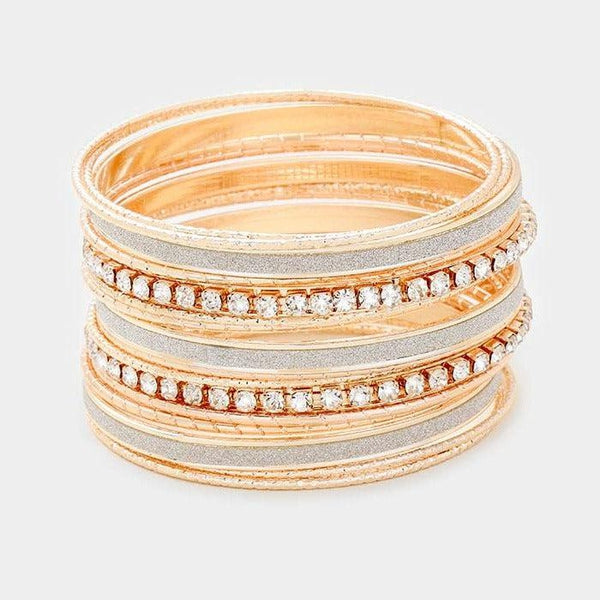 17PCS - Rhinestone Rose Gold Metal Bangle Bracelets