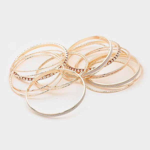17PCS - Rhinestone Rose Gold Metal Bangle Bracelets