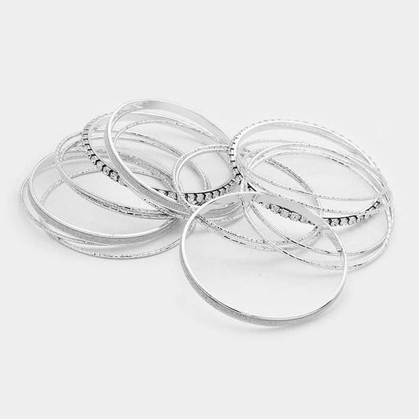17PCS - Rhinestone Silver Metal Bangle Bracelets