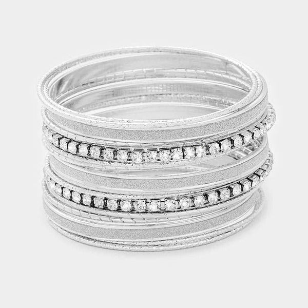 17PCS - Rhinestone Silver Metal Bangle Bracelets