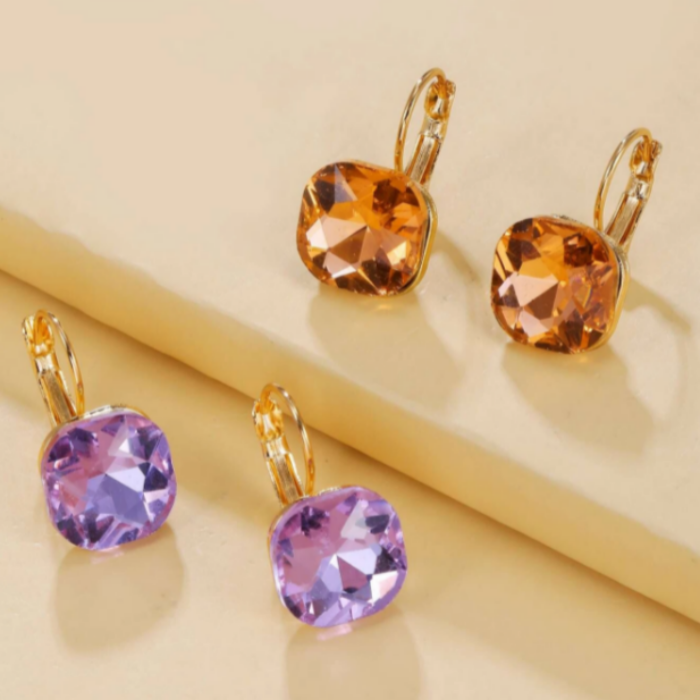 2 Pairs Peach Purple Lever back Earrings