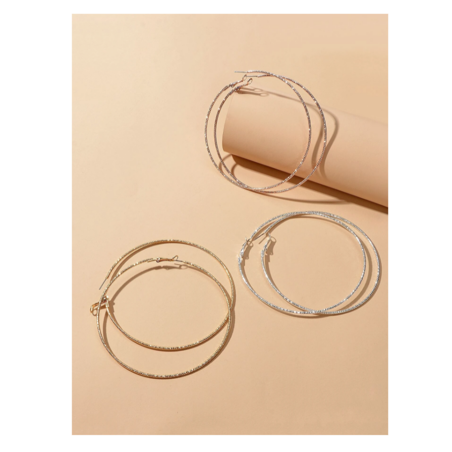 3 Pairs of Large Hoop Earrings