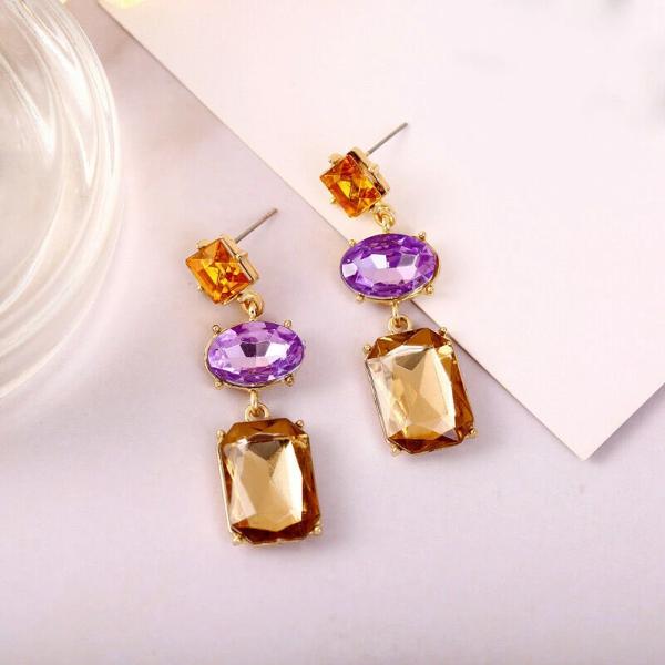 3 Stone Purple Orange Champagne Rhinestone Earrings-Earring-SPARKLE ARMAND