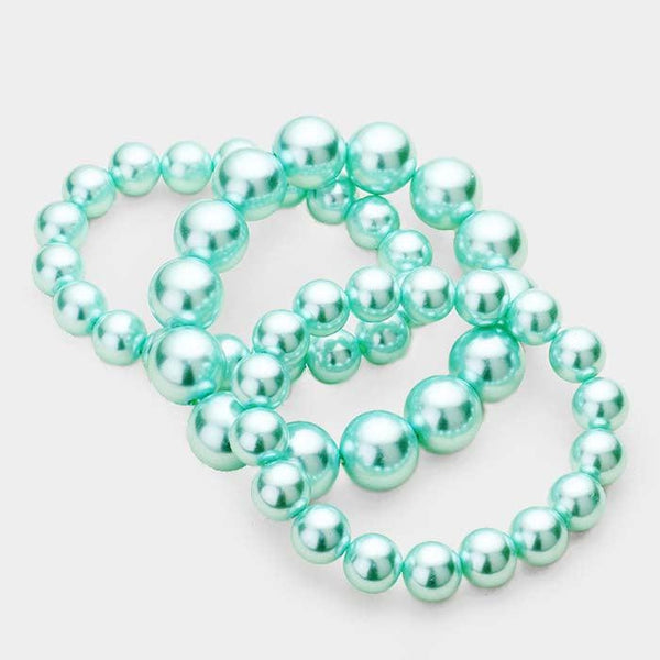 3PCS - Aqua Blue Stackable Pearl Stretch Bracelets
