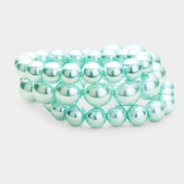 3PCS - Aqua Blue Stackable Pearl Stretch Bracelets