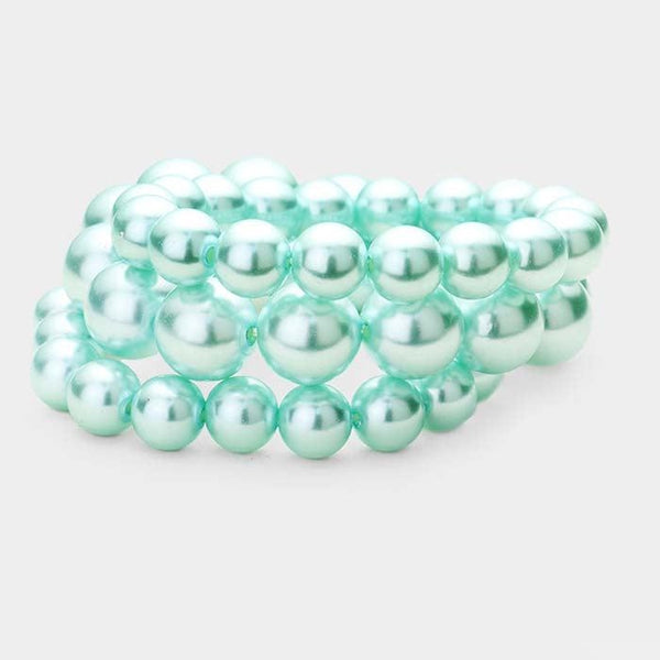 3PCS - Aqua Blue Stackable Pearl Stretch Bracelets