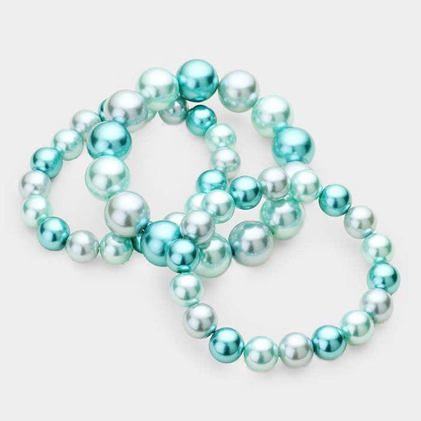 3PCS - Blue Stackable Pearl Stretch Bracelets