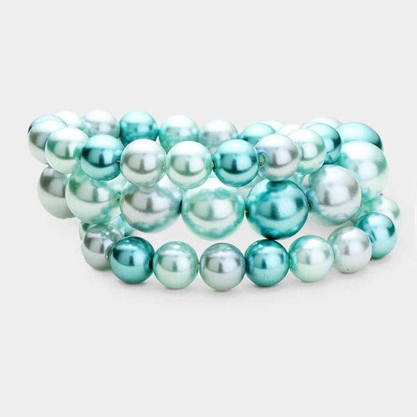 3PCS - Blue Stackable Pearl Stretch Bracelets