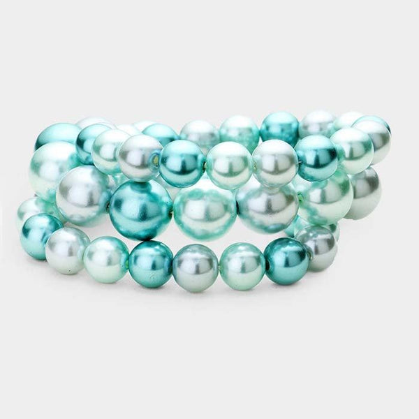 3PCS - Blue Stackable Pearl Stretch Bracelets