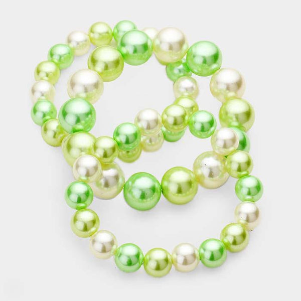 3PCS - Lime Green Stackable Pearl Stretch Bracelets