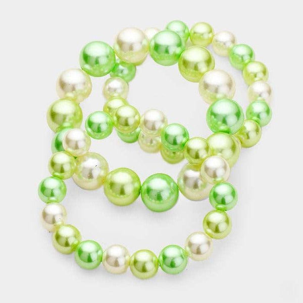 3PCS - Lime Green Stackable Pearl Stretch Bracelets