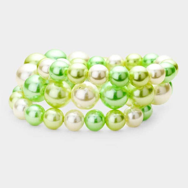 3PCS - Lime Green Stackable Pearl Stretch Bracelets