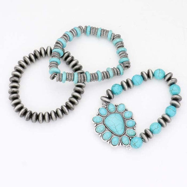 3PCS - Natural Stone Squash Blossom Stretch Bracelets