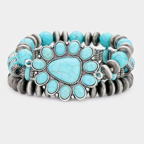 3PCS - Natural Stone Squash Blossom Stretch Bracelets