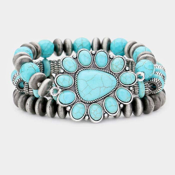 3PCS - Natural Stone Squash Blossom Stretch Bracelets