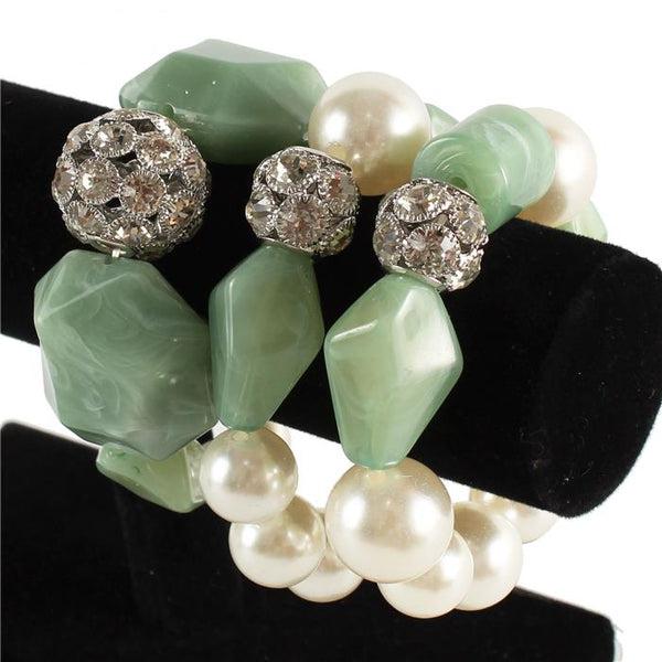 3PCS - Pearl Stone Ball Marbled Beaded Stretch Bracelets