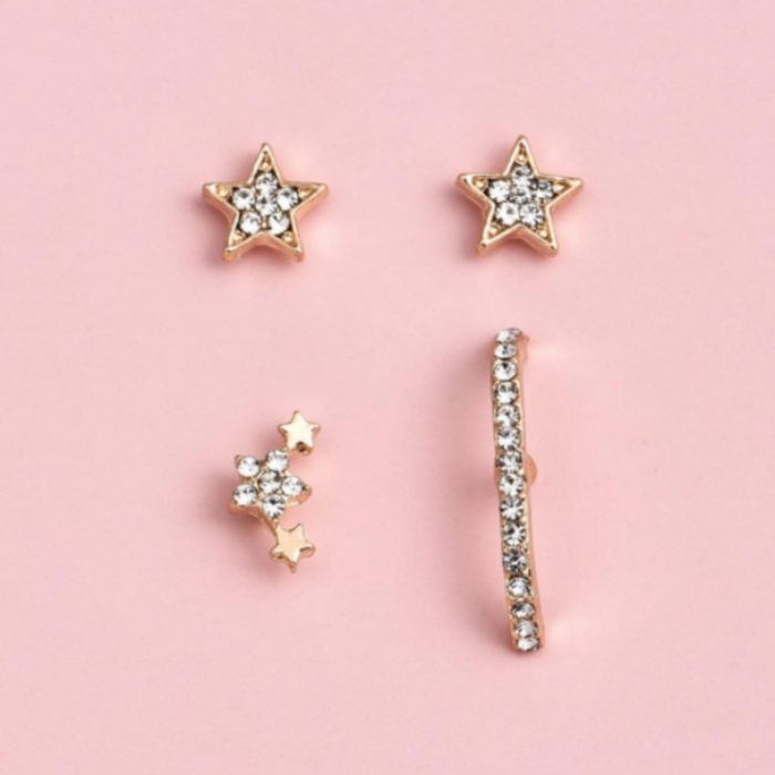 4pcs Rhinestone Star Stud Earrings