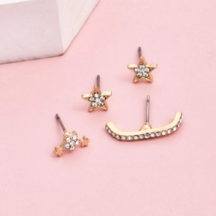 4pcs Rhinestone Star Stud Earrings