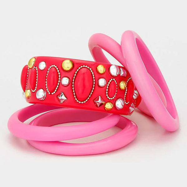 5-Layers Pink Bubble Bangle Bracelet Set