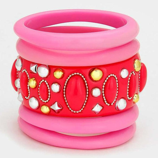 5-Layers Pink Bubble Bangle Bracelet Set