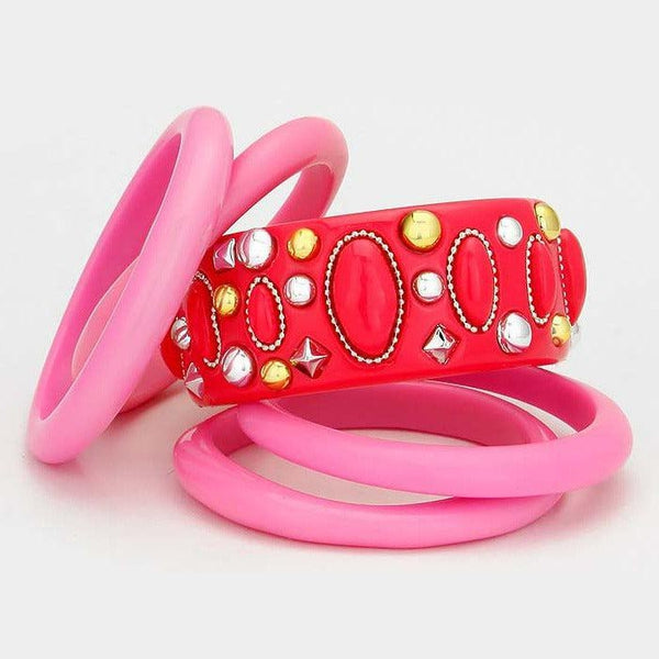 5-Layers Pink Bubble Bangle Bracelet Set