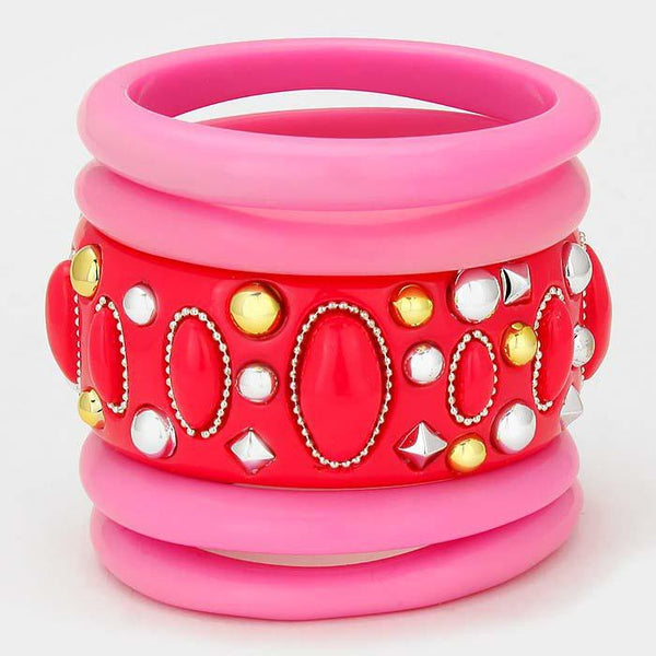 5-Layers Pink Bubble Bangle Bracelet Set